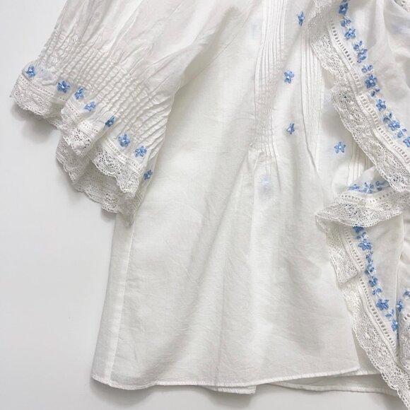 Doen blue embroidered floral shirt - Picture 5 of 9